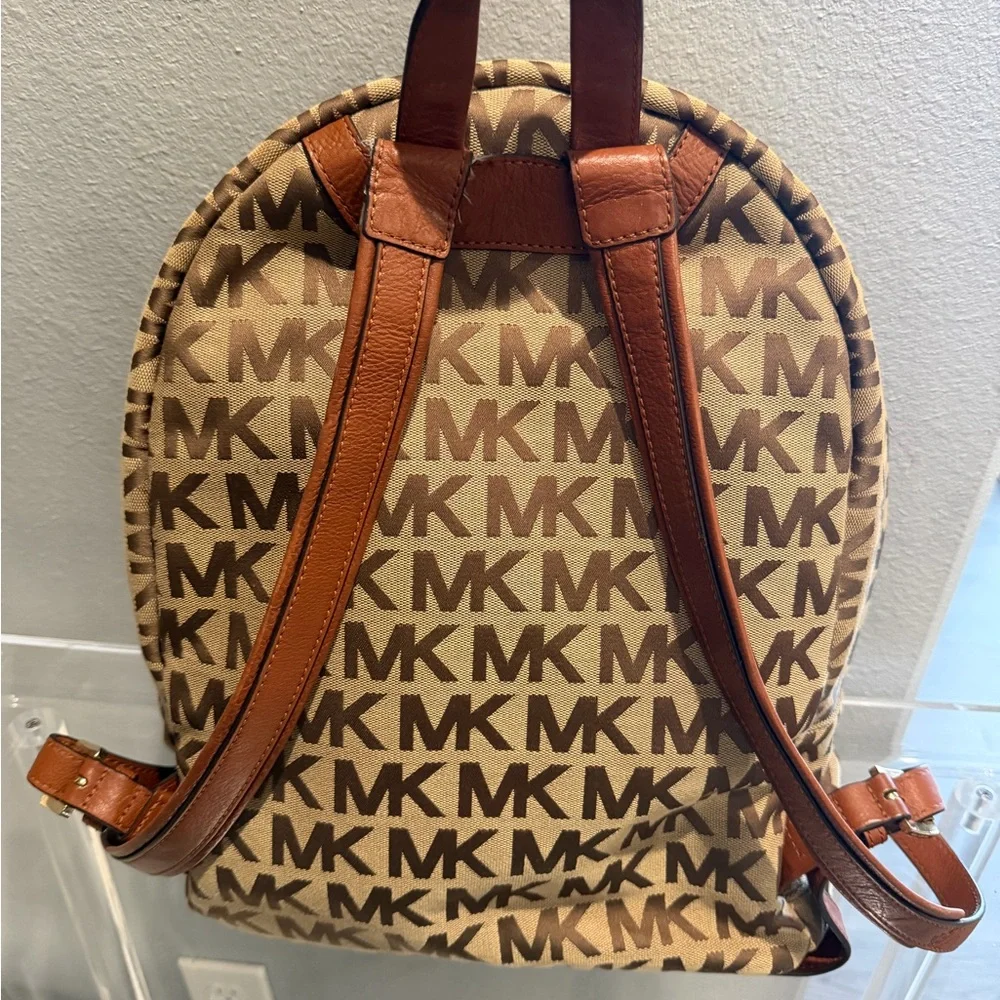 Michael Kors Brown Tan MK Logo Backpack - Picture 2 of 3